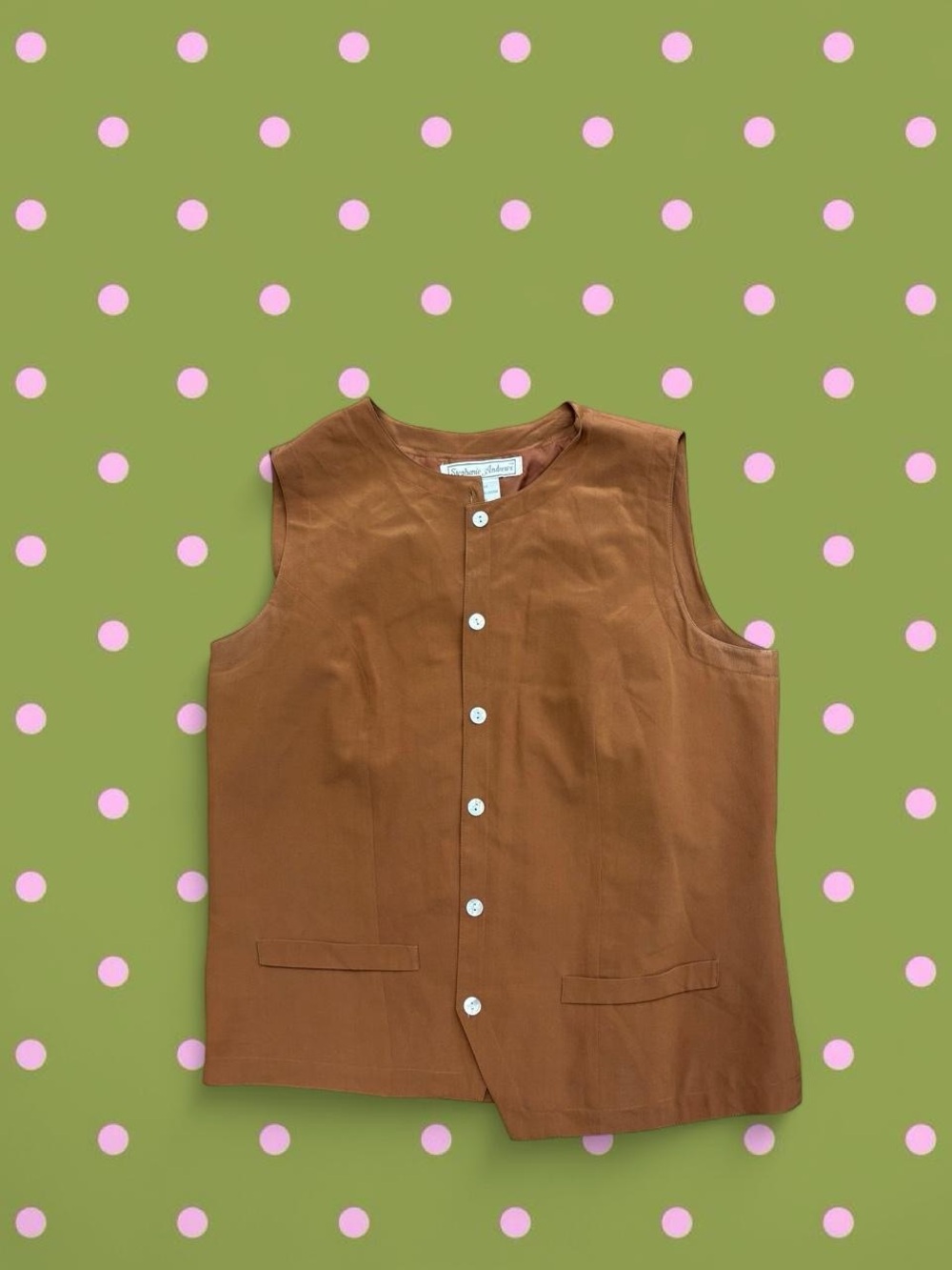 Sleeveless Button-Front Top in Brown